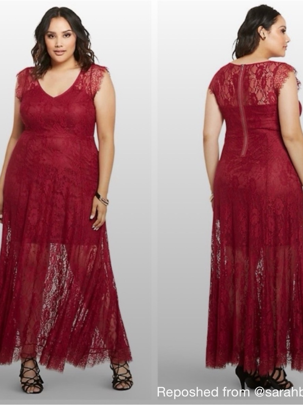 Plus-Size Lace Maxi Dress in Deep Red
